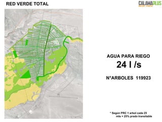 RED VERDE TOTAL AGUA PARA RIEGO  24 l /s N°ARBOLES  119923  * Según PRC 1 arbol cada 25 mts + 25% prado transitable 