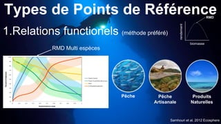 1.Relations functionels (méthode préféré)
RMD
biomasse
rendement
Types de Points de Référence
RMD Multi espèces
Pêche
Artisanale
Pêche Produits
Naturelles
Samhouri et al. 2012 Ecosphere
 