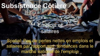 Emplois et
salaires
Spatial: Pas de pertes nettes en emplois et
salaires par rapport aux tendances dans le
marché national de l'emploie
Subsistence Côtière
 