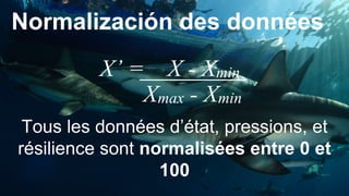 Normalización des données
X’ = X - Xmin
Xmax - Xmin
Tous les données d’état, pressions, et
résilience sont normalisées entre 0 et
100
 