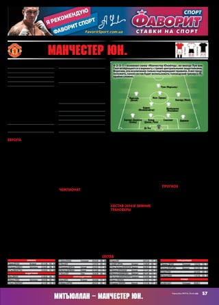 57СВ «ФУТБОЛ» Еврокубки 2015/16. Плей-офф
Европа
Год отсутствия в еврокубках не по-
шел на пользу «Манчестер Юнай-
тед». «Красные дьяволы» очень
легкоразобралисьвквалификации
с «Брюгге» (хотя в первом матче
даже позволили бельгийцам от-
крыть счет), но не смогли пройти
далеко не самую сложную группу,
в которой не было ни глухого аут-
сайдера, ни грандов, кроме самого
«МЮ». Да, при Алексе Фергюсоне
манкунианцытриждывылеталииз
ЛЧпослегрупповогоэтапа,новедь
великий шотландец в свою защиту
может привести тучу куда более
успешных выступлений в этом
турнире.АвотванГаал,похоже,не
сможет. По крайней мере, на «Олд
Траффорд».
Наверное, грандом «Юнайтед»
считают больше по привычке. Уж
топовой игру «красных дьяволов»
никакненазовешь.Ещезадватура
до финиша не особо верилось,
что «Манчестер» не пробьется в
плей-офф. Но победы над «Воль-
фсбургом» и ЦСКА получались
вымученными (вспомните, как
Думбиянесмогзабитьфактически
в пустые ворота, и тут же после-
довала оборотка с голом Руни!), в
Москве манкунианцы отскочили
на ничью с одного момента, ПСВ
проиграли, открыв счет.
Жареным запахло, когда «МЮ»
скатал убогую нулевку с ПСВ на
своем поле. «Красные дьяволы»
оказались перед необходимостью
побеждатьвпоследнемтуре«Воль-
фсбург» на выезде, но приехали на
туигрувсильноослабленномиз-за
травм составе (на флангах защиты
бегалиВарелаиБортвик-Джонсон)
и влетели 2:3. Открыв счет, кстати,
как и в Эйндховене!
Откровенно бесславное и про-
вальное выступление «Манчестер
Юнайтед», что тут сказать…
Чемпионат
«Манчестер Юнайтед» стартовал
с двух подряд побед, впервые про-
пустил только в 4‑м туре, но голы
команда буквально рожала. Затем
«красных дьяволов» прорвало, и в
трех подряд матчах («Ливерпуль»,
«Саутгемптон»,«Сандерленд»)они
забивали по три гола. После 7‑го
тура ван Гаал и Ко водрузились на
первое место!
Но музыка играла недолго.
«МЮ» безнадежно влетел 0:3 «Ар-
сеналу», вернулась апатия и безы-
дейность в атаке, а череда травм
привела к жуткой 8‑матчевой
серии без побед во всех турнирах,
в теле которой поместилась еще
болееужасающаясерияизчетырех
подряд поражений. Постепенно
победы вернулись к «красным
дьяволам»,внекоторыхматчахони
даже выдают голевые феерии, но
10‑очковое отставание от «Лесте-
ра», а также 7‑очковое от земляков
из«Сити»говоритотом,что«МЮ»
может только мечтать о чемпион-
стве. Реальная же цель – фини-
шировать в первой четверке, да и
это будет проблематично. Будем
говорить прямо: игра «Юнайтед»,
заставляющая зевать публику на
«ОлдТраффорде»,разочаровывает
даже больше результатов, а ван
Гаал, похоже, сам не знает, какую
игру хочет поставить команде.
Тем более где-то на горизонте уже
видентопающийвсторонуобители
«МЮ» Жозе Моуриньо.
Состав‑2016 и зимние
трансферы
С составом-то у манкунианцев
проблем нет, как и с деньгами.
Случаются эпидемии травм, но
даже когда лазарет команды не
переполнен, «Юнайтед» редко
радует игрой.
Конечно, если присмотреться,
то состав «МЮ» не очень-то рас-
полагает к борьбе за чемпионство.
Депаю и Мартьялю не хватает
опыта, лучше Руни на острие не
может сыграть никто, а он то
травмирован, то его не туда ставит
ЛВГ. Нуждаются «красные дьяво-
лы»ивзащитникахболеевысокого
класса. Де Хеа – один из лучших
вратареймира,ноонведьневсеси-
лен!НаКаррикеиШвайнштайгере
негативно сказывается возраст.
Но даже при всем при этом уж
в 1/8 Лиги чемпионов команда с
таким составом должна была вы-
ходить! Значит, проблема в том,
чтоЛуиванГаалнеможетраскрыть
илииспользоватьлучшиекачества
игроков по максимуму.
Прогноз
«Митъюллан»манкунианцыобяза-
ныпроходитьвлюбомсостояниии
составе. Тем более в свежих матчах
с «Дерби» и «Стоком» «красные
дьяволы» в кои-то веки показали
яркий и атакующий футбол. Но
у меня есть большие сомнения в
том, что «Юнайтед» даже в свете
того, что победа в Лиге Европы
обеспечит путевку в Лигу чемпи-
онов на следующий сезон, сделает
серьезную ставку на этот турнир.
Более того, учитывая уровень
игры «МЮ», я далеко не уверен,
что он смог бы выиграть ЛЕ, даже
если б сильно этого захотел. В этом
турнире есть команды, которые
ничуть не слабее «Вольфсбурга»
или ПСв.
ИгорьЯСЛИК
состав
Вратари
1 ДавидДЕХЕА	 Испания	 07.11.90	 192	 82
20 СерхиоРОМЕРО	 Аргентина	 22.02.87	 188	 83
50 СэмДЖОНСТОН		 25.03.93	 191	 85
Защитники
4 ФилДЖОНС		 21.02.92	 180	 70
5 МаркосРОХО	 Аргентина	 20.03.90	 185	 78
12 КрисСМОЛЛИНГ		 22.11.89	 192	 81
17 ДейлиБЛИНД	 Голландия	 09.03.90	 180	 68
23 ЛюкШОУ		 12.07.95	 185	 75
30 ГильермоВАРЕЛА	 Уругвай	 24.03.93	 171	 69
36 МаттеоДАРМИАН	 Италия	 02.12.89	 175	 70
41 РеганПУЛ	 Уэльс	 18.06.98	 180	 70
Полузащитники
8 ХуанМАТА	 Испания	 28.04.88	 170	 64
16 МайклКАРРИК		 28.07.81	 183	 74
18 ЭшлиЯНГ		 09.07.85	 175	 65
21 АНДЕРЭРРЕРА	 Испания	 14.08.89	 183	 76
25 ЛуисАнтониоВАЛЕНСИЯ	Эквадор	 04.08.85	 181	 78
27 МаруанФЕЛЛАИНИ	 Бельгия	 22.11.87	 194	 85
28 МорганШНЕЙДЕРЛЕН	 Франция	 08.11.89	 175	 74
31 БастианШВАЙНШТАЙГЕР	Германия	 01.04.84	 183	 78
35 ДжессЛИНГАРД		 15.12.92	 175	 58
44 АндреасПЕРЕЙРА	 Бельгия	 01.01.96	 177	 66
Нападающие
7 МемфисДЕПАЙ	 Голландия	 13.02.94	 176	 78
9 АнтониМАРСЬЯЛЬ	 Франция	 05.12.95	 181	 75
10 УэйнРУНИ		 24.10.85	 178	 78
48 УильямКИН		 11.01.93	 178	 78
Тренер
ЛуиВАНГААЛ	 Голландия	 08.08.51
20 Манчестер Юн. (Англия)
Основанв1878 годукак«НьютонХит»;
переоснованв1902‑мужекак«МЮ»
Прозвище:RedDevils(«Красныедьяволы»)
Стадион:«ОлдТраффорд»(76 212)
Цвета:красный,белыйичёрный
Сопрезиденты:ДжоэлиАвраамГлейзеры
Трофеи: чемпион (20) – 1908, 1911, 1952,
1956, 1957, 1965, 1967, 1993, 1994, 1996,
1997, 1999, 2000, 2001, 2003, 2007, 2008,
2009, 2011, 2013; Кубок (11) – 1909, 1948,
1963, 1977, 1983, 1985, 1990, 1994, 1996,
1999, 2004; Кубок Лиги (4) – 1992, 2006,
2009, 2010; Кубок чемпионов (3) – 1968,
1999, 2008; Кубок кубков – 1991; Суперку-
бок УЕФА – 1991, Межконтинентальный
Кубок – 1999, клубный чемпион мира –
2009
НаивысшийрезультатвКЕЧ/ЛЧ:победи-
тель(3) –1968,1999,2008
Предыдущийсезон:веврокубкахне
играл
ВЛЧ‑15/16:квалификация –«Брюгге»
(3:1 д,4:0 г),3 местовгруппеВ,+2=2–2,
голы7–7(ПСВ –1:2 г,0:0 д;«Вольфсбург» –
2:1 д,2:3 г;ЦСКА –1:1 г,1:0 д)
Матчи:ДеХеа,Смоллинг,Блинд,Швайн-
штайгер,Депай,Марсьяль –6,Мата,
Феллаини –5,Рохо,Дармиан,Янг,Лингард,
Руни –4,Эррера,Валенсия,Шнайдерлен –
3,Джонс,Каррик –2,Шоу,Варела,Бортвик-
Джонсон,Пауэлл,Перейра –1
Голы:Марсьяль –2,Смоллинг,Мата,Депай,
Руни –1
МПС:с«Митъюлланом»невстречались
Лидеры:Руни,Депай,Блинд
Ушли:Вальдес(«Стандард»,ар)
Пришли:Янузай(«Боруссия»Д,вар,
заигран)
основная
гостевая
резервная
Де Хеа
Блинд
(Джонс, Рохо)
Бортвик-Джонсон
(Блинд) 
Руни (Марсьяль)
Шнейдерлен
(Феллаини)
Смоллинг
Каррик
(Швайнштайгер) 
Лингард (Мата)
Марсьяль
(Депай) 
Дармиан
Мата (Эррера)
4–2–3–1 – основная схема «Манчестер Юнайтед», но иногда Луи ван
Гаал возвращается к варианту с тремя центральными защитниками.
Впрочем,этиисключениятолькоподтверждаютправило.Авотпред-
положить,какойсоставбудетиспользоватьголландскийтренервЛЕ,
крайне сложно.
Митъюллан – Манчестер Юн.
 