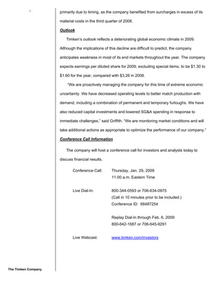 timken  Q4-2008-EarningRelease