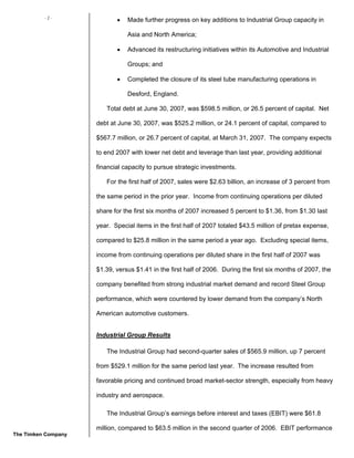 timken  2007Q2EarningsRelease