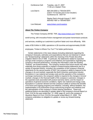 timken  2007Q2EarningsRelease