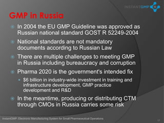 Infrastructure Gmp GMP Manufacturing for Worldwide Clinical Trials | PPTX