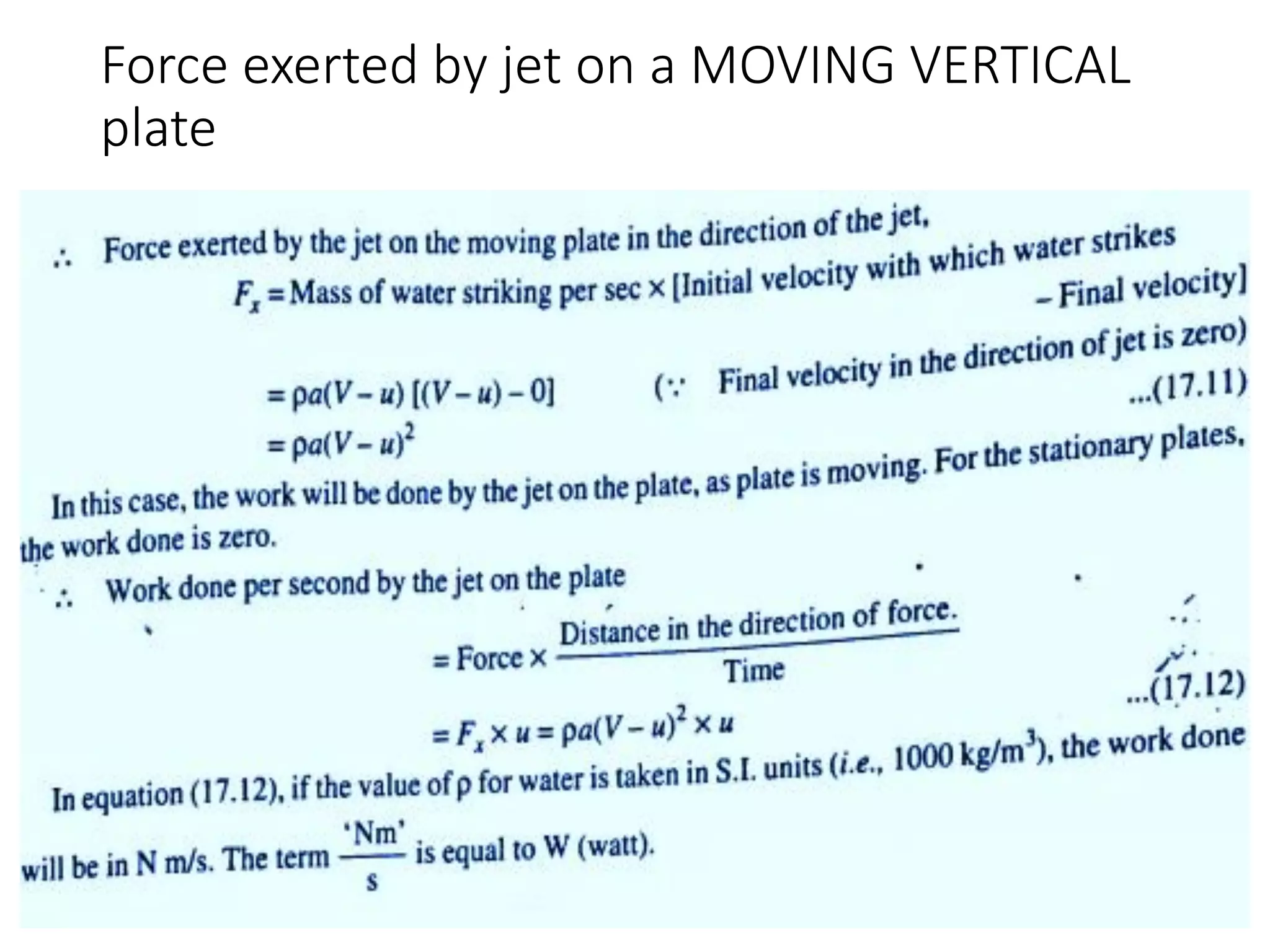 Force exerted by jet on a MOVING VERTICAL
plate
 