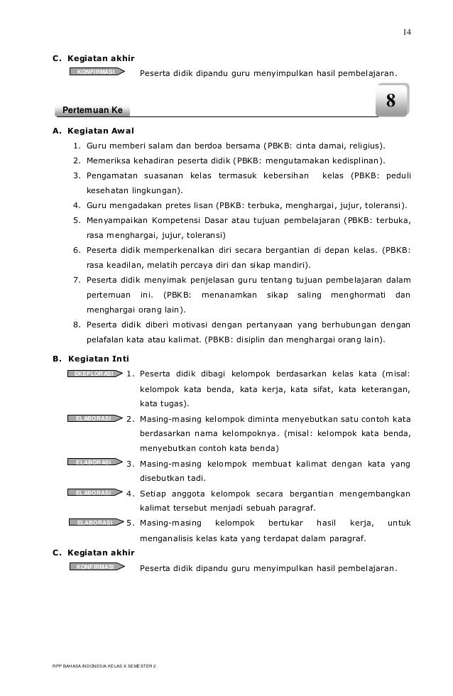 RPP BERKARAKTER BAHASA INDONESIA SMK KELAS X SEMESTER 2