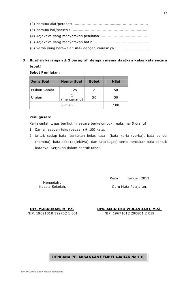 kelas semester dua indonesia soal 3 bahasa X 2 BAHASA KELAS INDONESIA SMK BERKARAKTER RPP SEMESTER