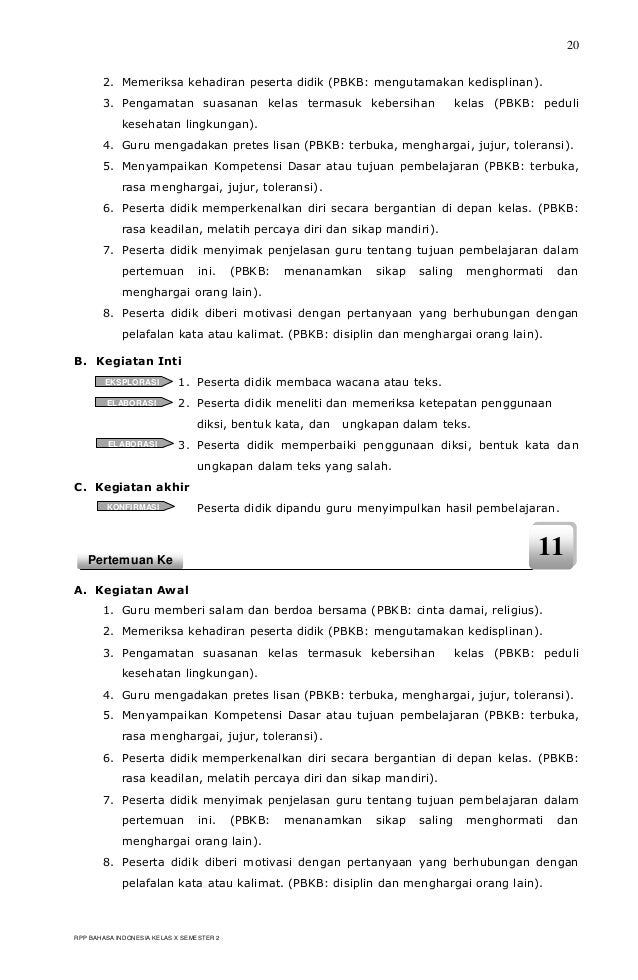 RPP BERKARAKTER BAHASA INDONESIA SMK KELAS X SEMESTER 2