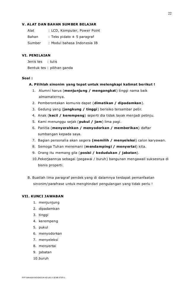 RPP BERKARAKTER BAHASA INDONESIA SMK KELAS X SEMESTER 2