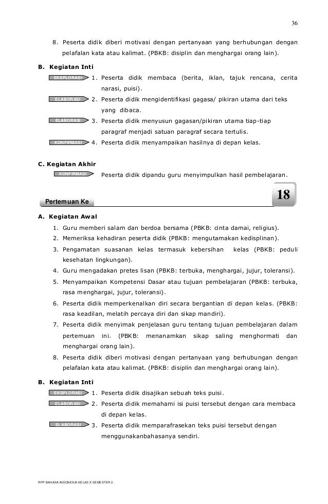 RPP BERKARAKTER BAHASA INDONESIA SMK KELAS X SEMESTER 2