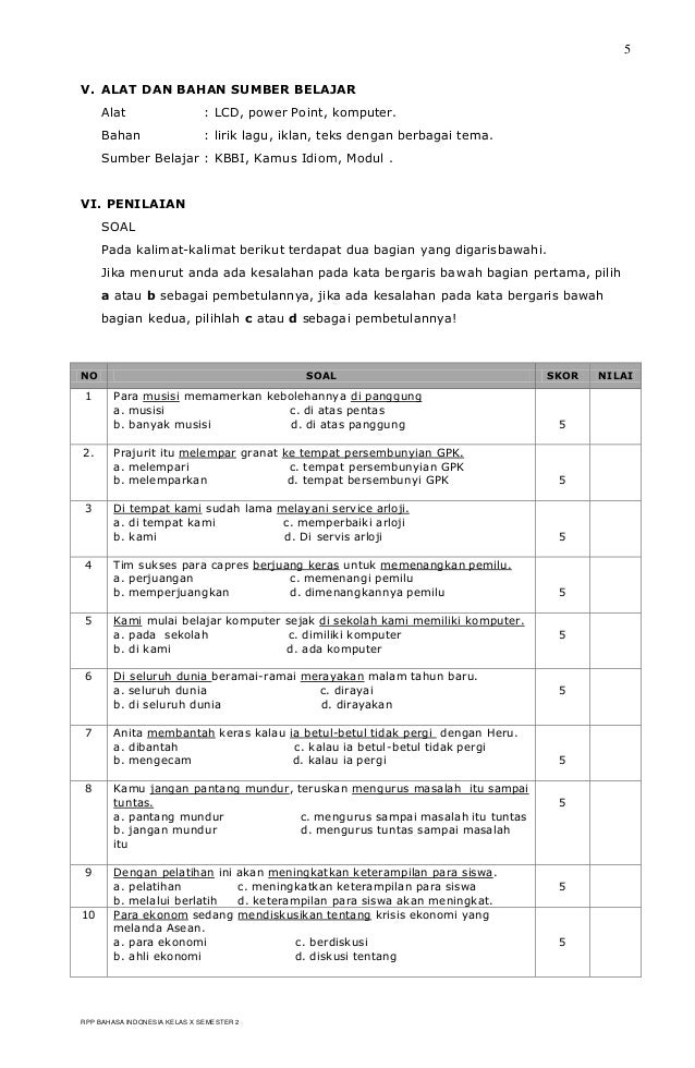 3 soal bahasa kelas indonesia semester dua BERKARAKTER SEMESTER X 2 SMK INDONESIA KELAS BAHASA RPP