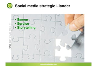 Social media strategie Liander!


•  Samen!
•  Service!
•  Storytelling!




                   24	
 
 