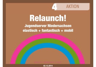 02.12.2014
Relaunch!
Jugendserver Niedersachsen
elastisch + fantastisch + mobil
 