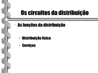 Os circuitos da distribuição
a   As funções da distribuição

    • Distribuição física
    • Serviços
 