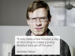 “It only takes a few minutes a day
of recording to create a pretty
detailed data set of the year.”

Nicholas Felton
 
