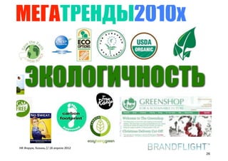 МЕГАТРЕНДЫ2010х


   ЭКОЛОГИЧНОСТЬ

HR#Форум,#Казань#//#18#апреля#2012
                                     26
 