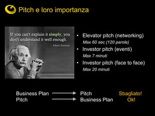 Pitch e loro importanza


                   • Elevator pitch (networking)
                     Max 60 sec (120 parole)
  ...