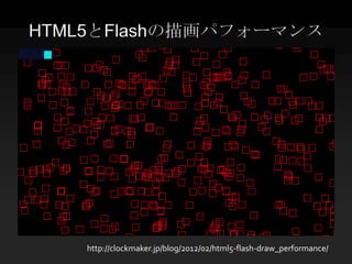 HTML5とFlashの描画パフォーマンス




    http://clockmaker.jp/blog/2012/02/html5-flash-draw_performance/
 