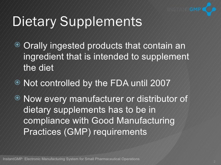 Specifications for GMP Dietary Supplements