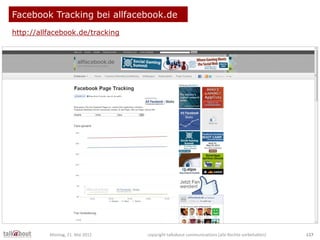 Facebook Tracking bei allfacebook.de
http://allfacebook.de/tracking
Montag, 21. Mai 2012 copyright talkabout communication...