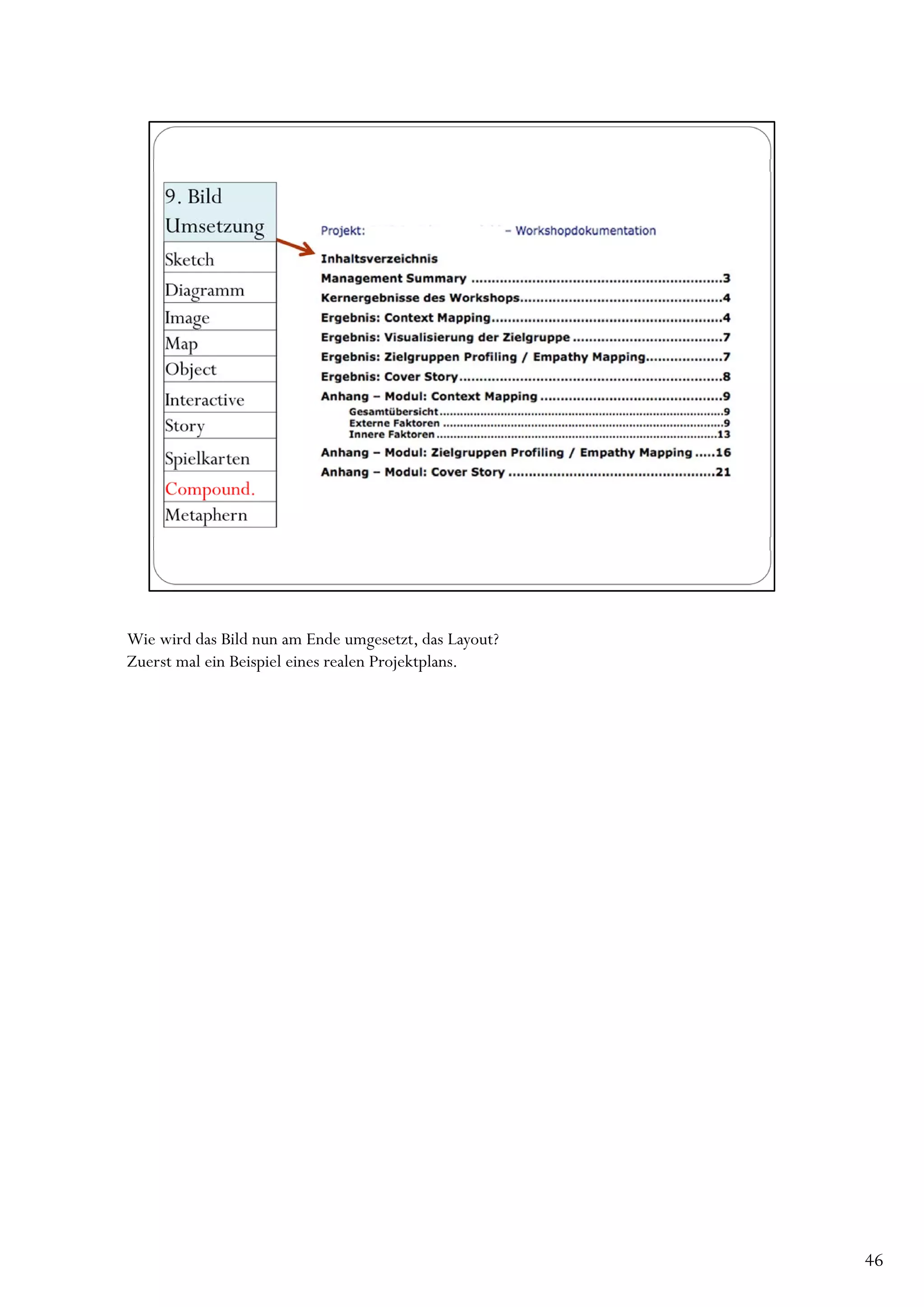 Wie wird das Bild nun am Ende umgesetzt, das Layout?
Zuerst mal ein Beispiel eines realen Projektplans.




                                                       46
 