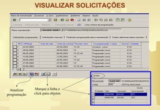 VISUALIZAR SOLICITAÇÕES
Marque a linha e
click para objetos
Atualizar
programação
 