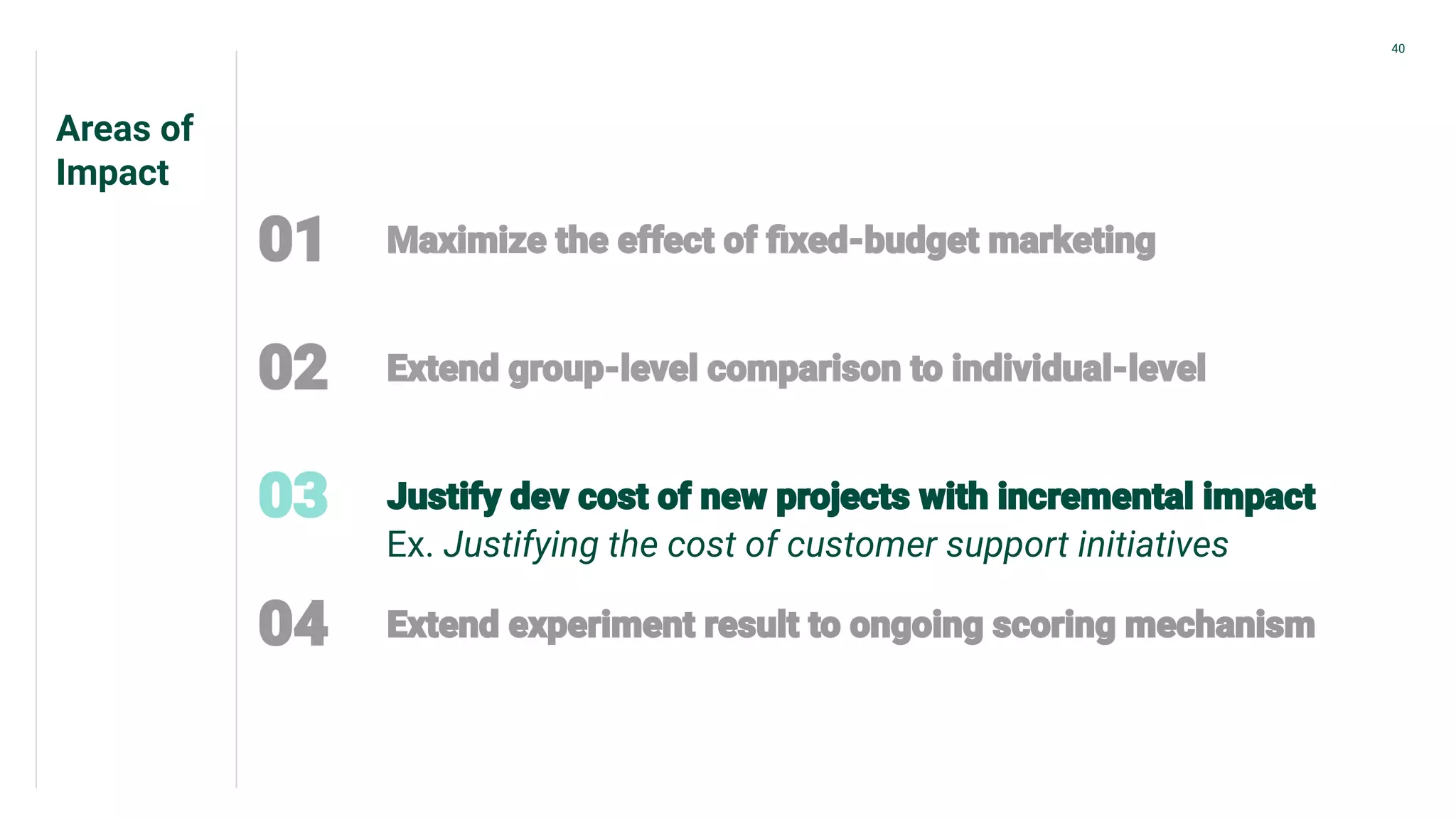Areas of
Impact
40
Ex. Justifying the cost of customer support initiatives
 