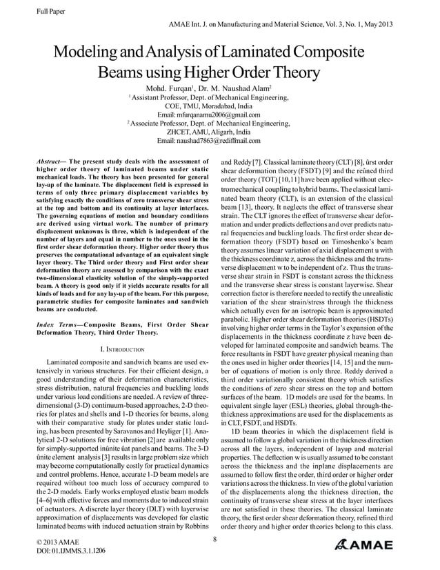 Modeling and Analysis of Laminated Composite Beams using Higher Order ...