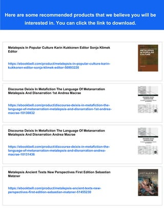 Metalepsis Examples Metalepsis In Popular Culture Narratologia 1st Edition Karin Kukkonen | PDF