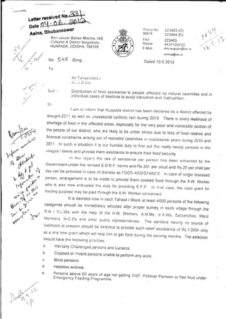 Food Assistance to PWDs by Govt. of Orissa