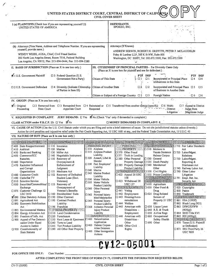 civil cover sheet california