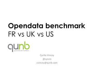 Opendata benchmark
FR vs UK vs US

         Cyrille Vincey
            @cyrvin
      cvincey@qunb.com
 