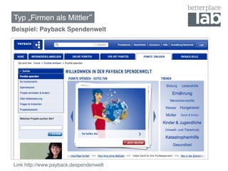 Typ „Firmen als Mittler !
Beispiel: Payback Spendenwelt!
!




    Link http://www.payback.despendenwelt!
 
