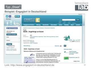 Typ „Staat !
Beispiel: Engagiert in Deutschland!
!
!




Link: http://www.engagiert-in-deutschland.de !   54
 