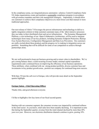 symantec 2QFY09EarningsPreparedRemarks