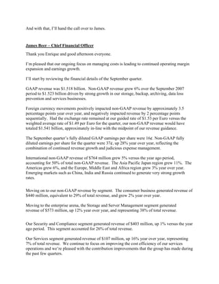 symantec 2QFY09EarningsPreparedRemarks