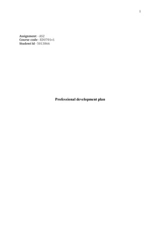 1
Assignment · AS2
Course code · EDU701v1
Student Id · 5013866
Professional development plan
 