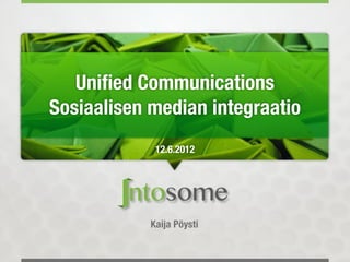 Uniﬁed Communications
Sosiaalisen median integraatio
             12.6.2012




            Kaija Pöysti
 