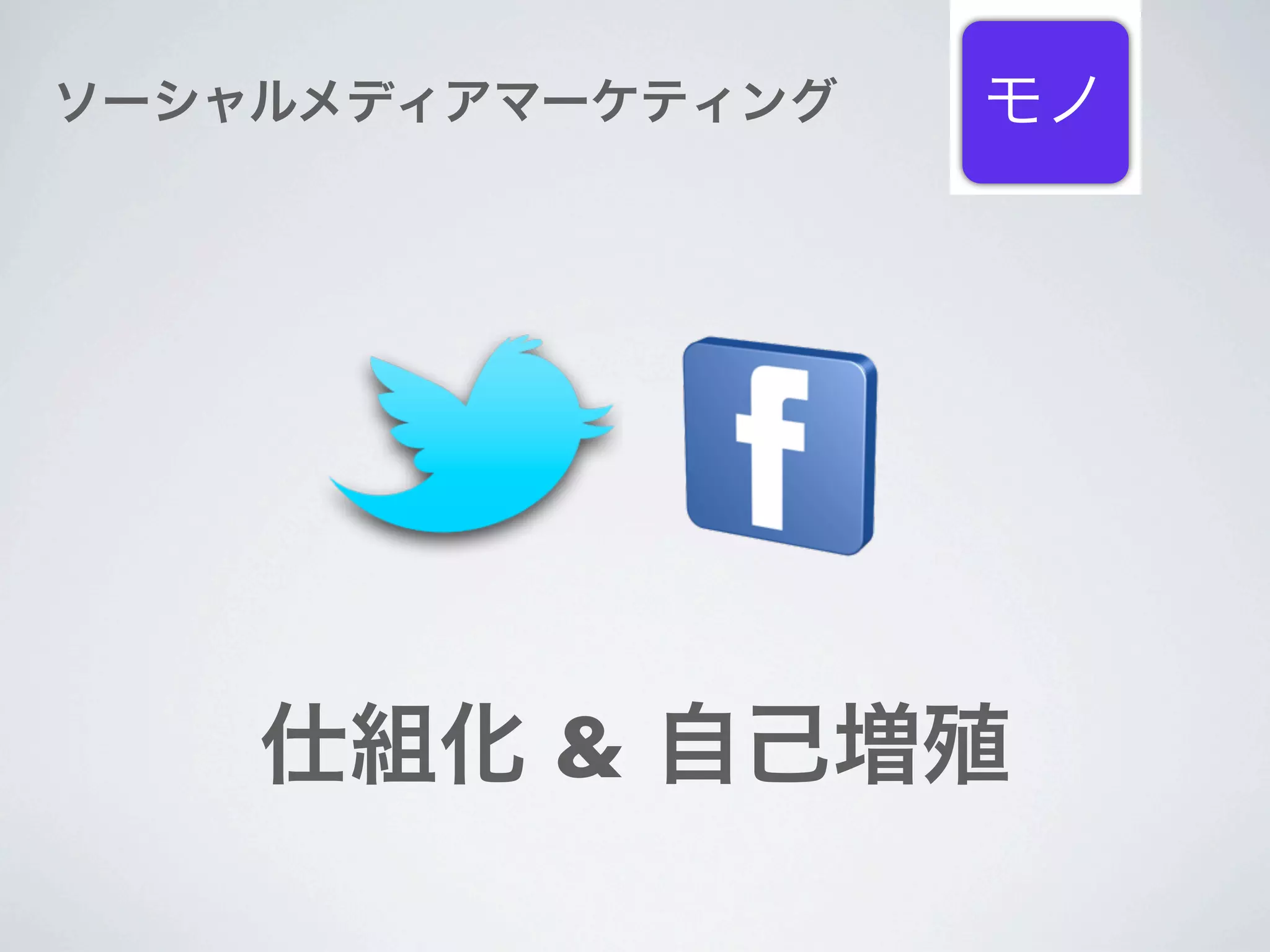 ソーシャルメディアマーケティング   モノ




    仕組化 & 自己増殖
 