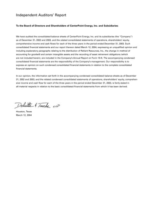 center- point energy annual reports 2003