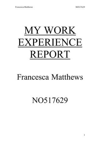 Francesca Matthews N0517629
1
MY WORK
EXPERIENCE
REPORT
Francesca Matthews
NO517629
 