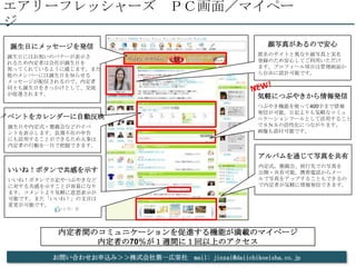 エアリーフレッシャーズ ＰＣ画面／マイペー
ジ
 誕生日にメッセージを発信                                           顔写真があるので安心
誕生日にはお祝いのバナーが表示さ               ...