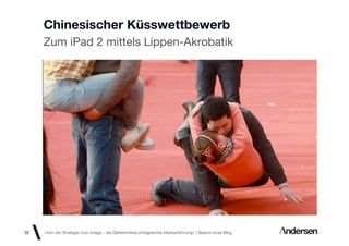 Chinesischer Küsswettbewerb
     Zum iPad 2 mittels Lippen-Akrobatik




32   «Von der Strategie zum Image - die Geheimnisse erfolgreicher Markenführung»  Basics id-ee Blog
 