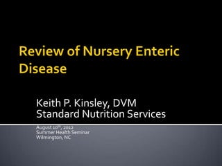 Keith P. Kinsley, DVM
Standard Nutrition Services
August 10th, 2012
Summer Health Seminar
Wilmington, NC
 