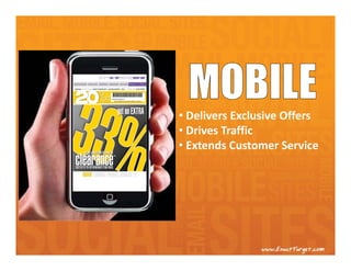 • Delivers Exclusive Offers
• Drives Traffic
• Extends Customer Service
 