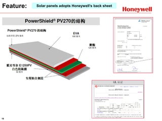 18
Feature: Solar panels adopts Honeywell’s back sheet
 