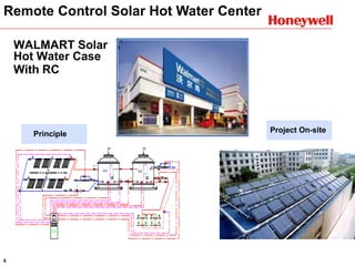 9
T2T
T
T6
T
T1
T
T3
储水箱B储水箱A
DCF1
T
T5
T4
T
M
J
MDCF2
J
P1
P2
P3
控制柜
WALMART Solar
Hot Water Case
With RC
Principle Project On-site
Remote Control Solar Hot Water Center
 