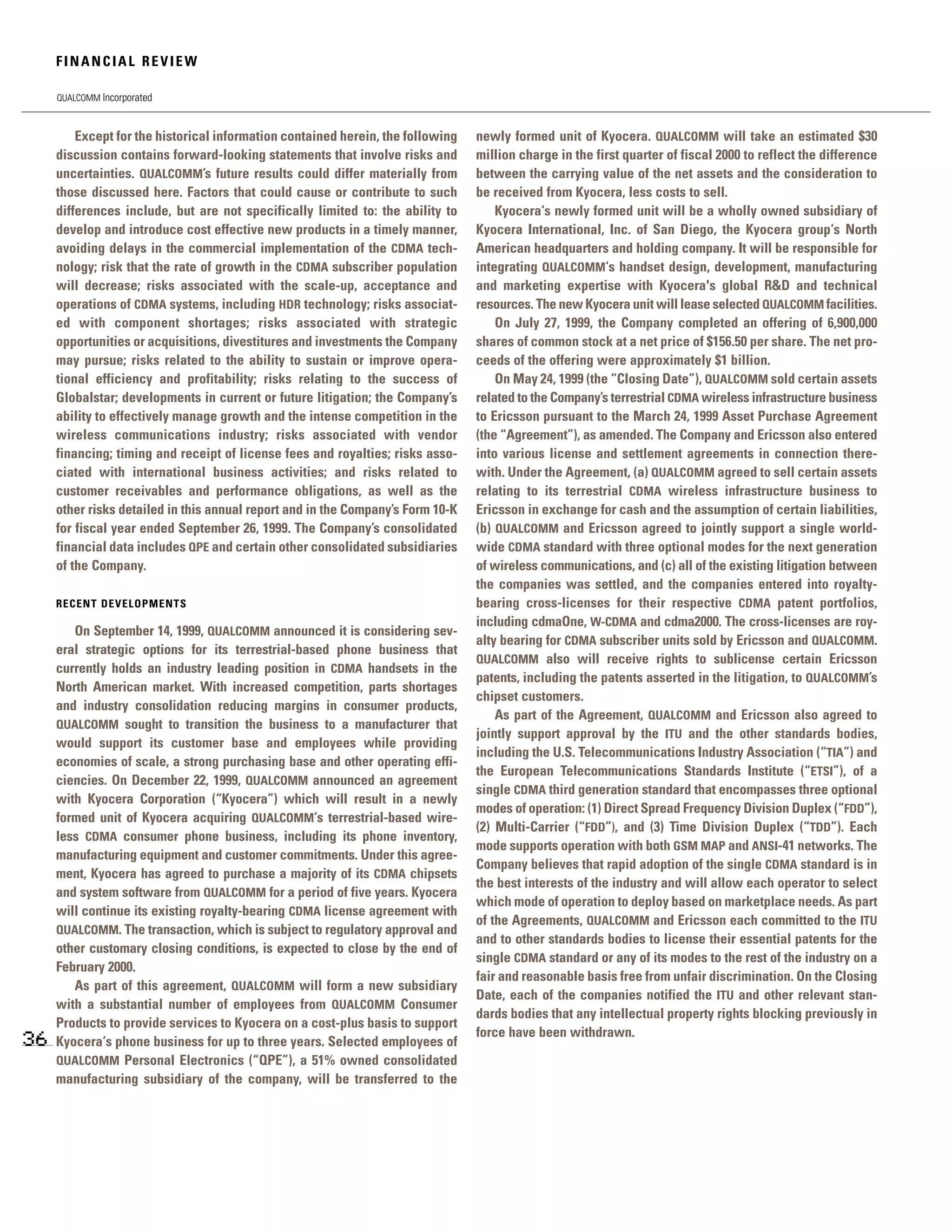 qualcomm annual reports 1999