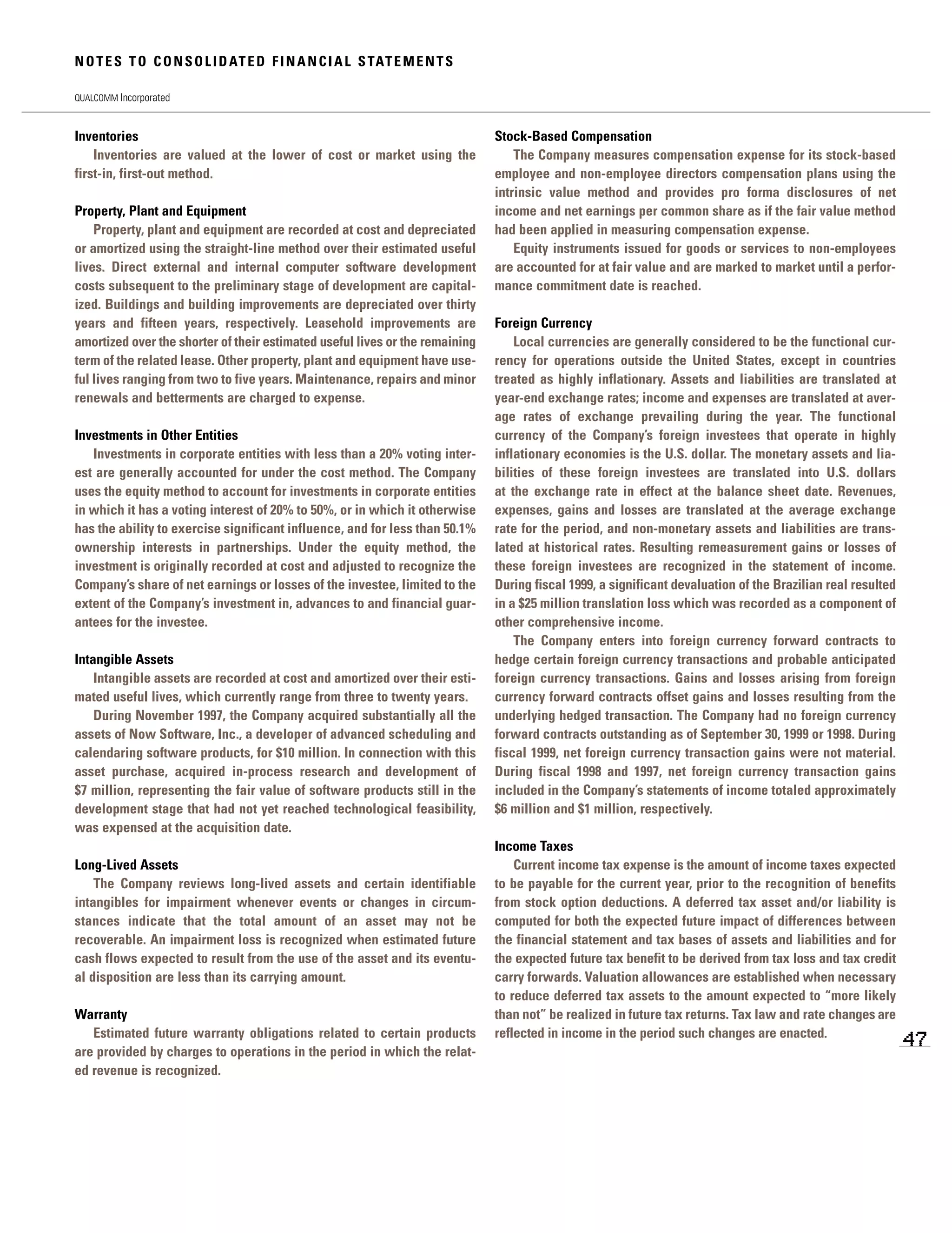 qualcomm annual reports 1999